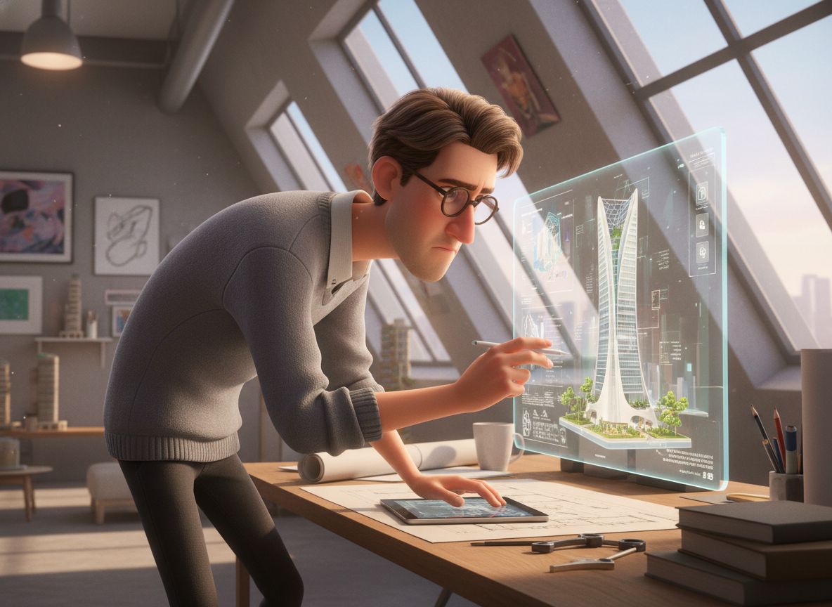 An architect reviewing plans or a 3D model