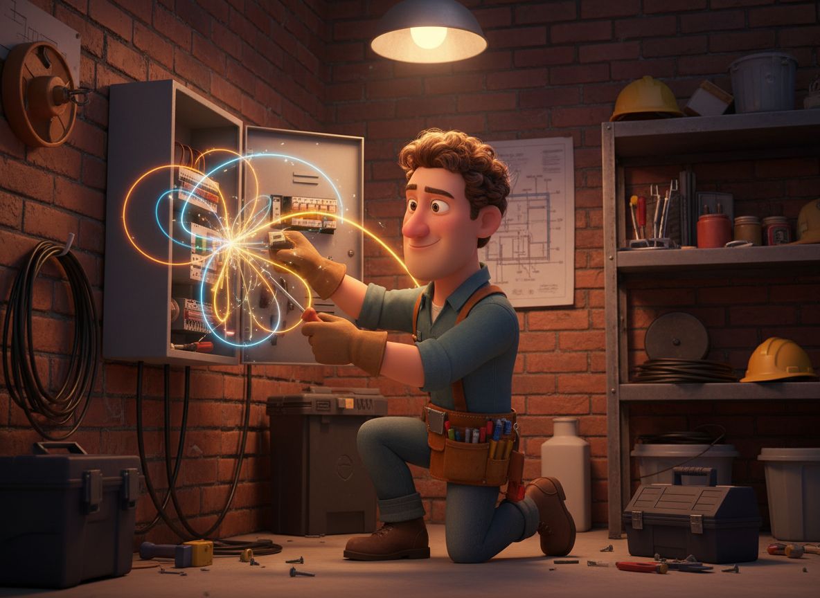 An electrician working on a consumer unit or fuse board