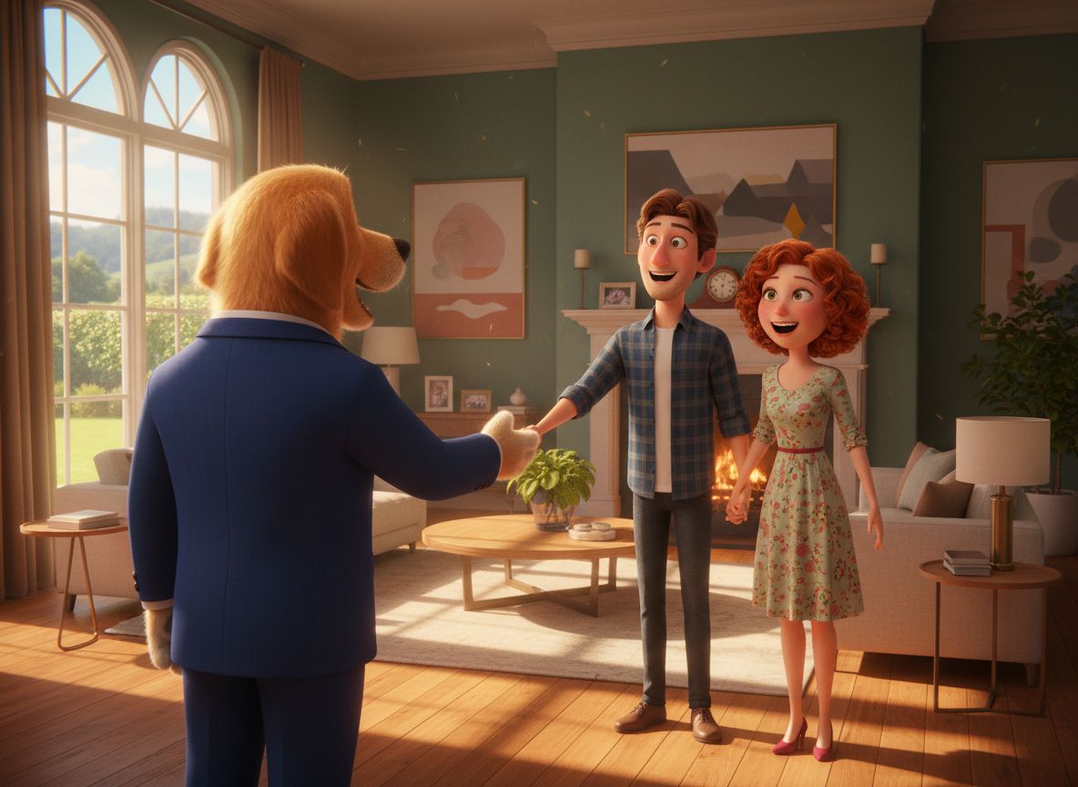 An estate agent showing a property to viewers, or a valuation appointment in a living room