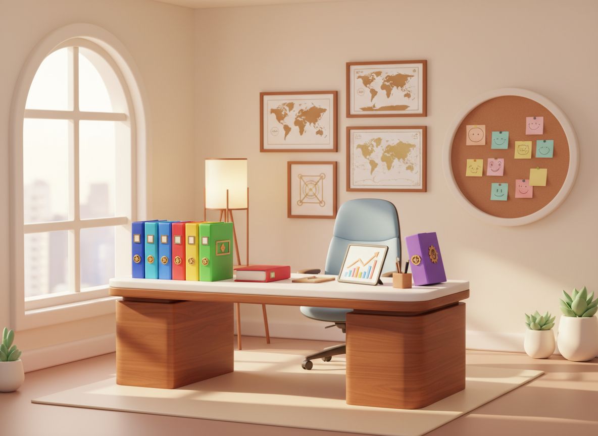 An office or meeting room with a view of financial planning materials