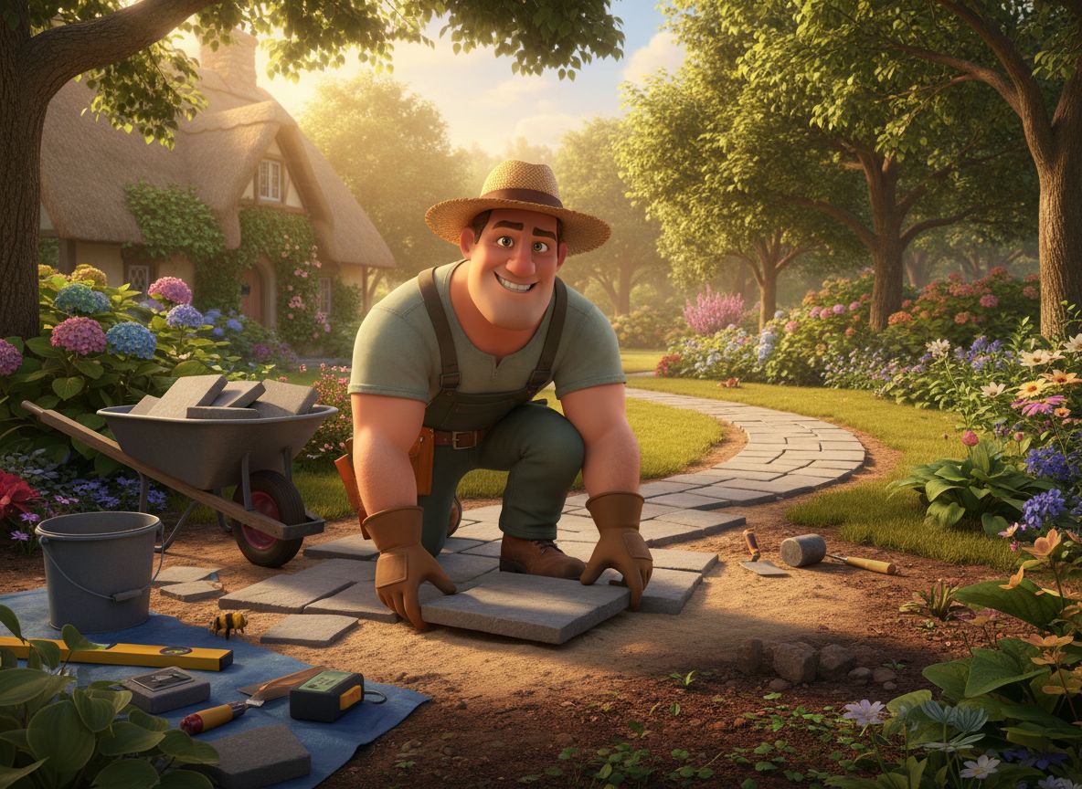 A landscaper at work on a garden project