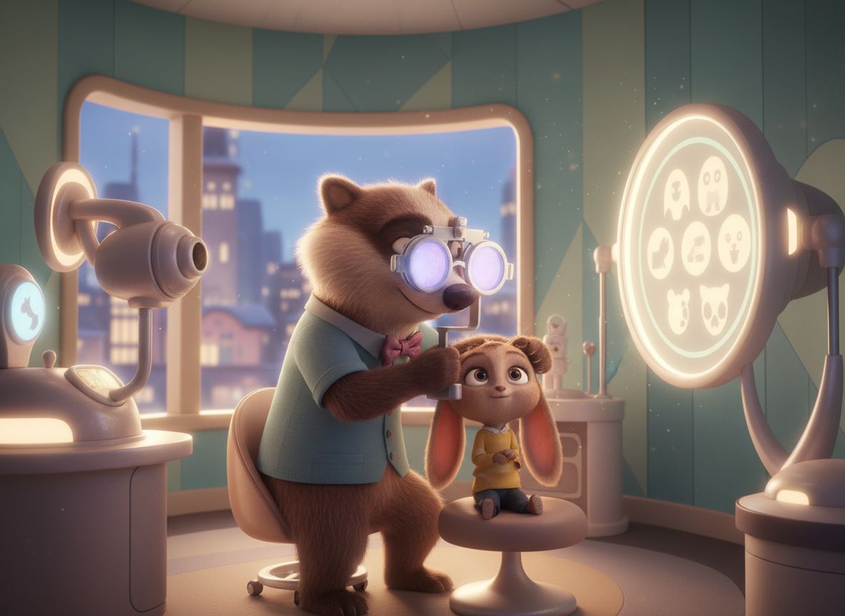 An optician performing an eye test or consultation