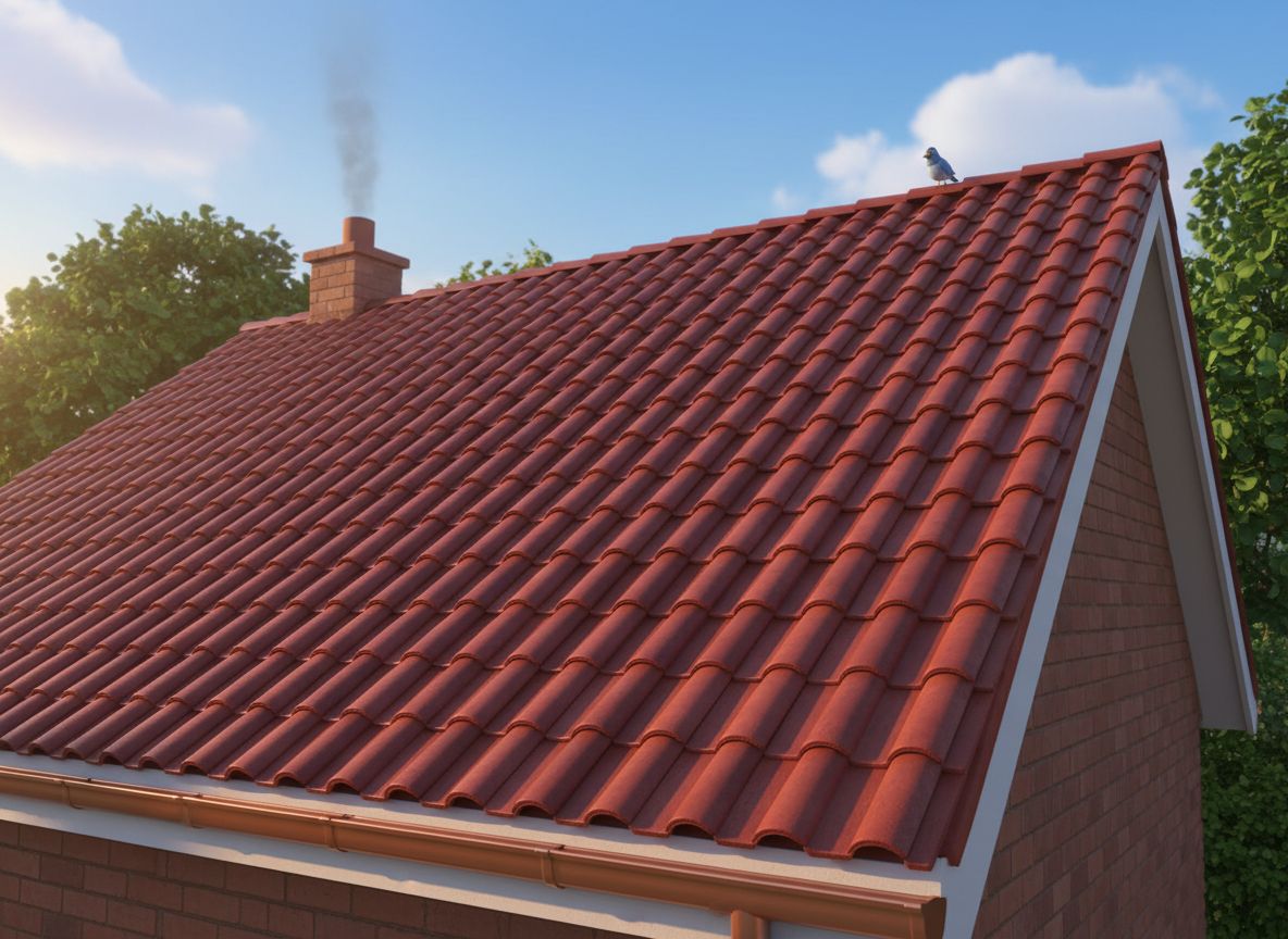 A completed roof with new tiles or slates, shot from a slight angle showing clean lines and quality workmanship