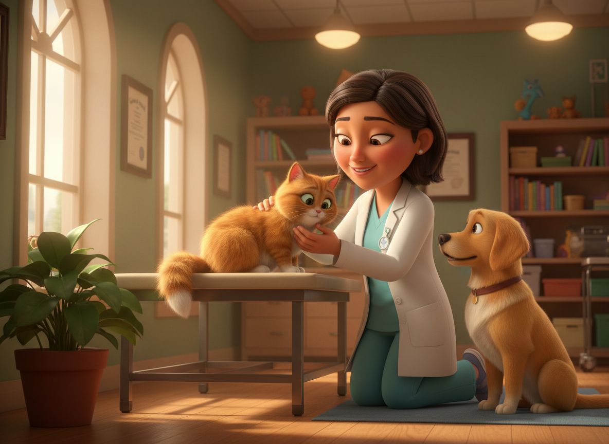 A vet examining a pet (dog or cat) in a clinical setting